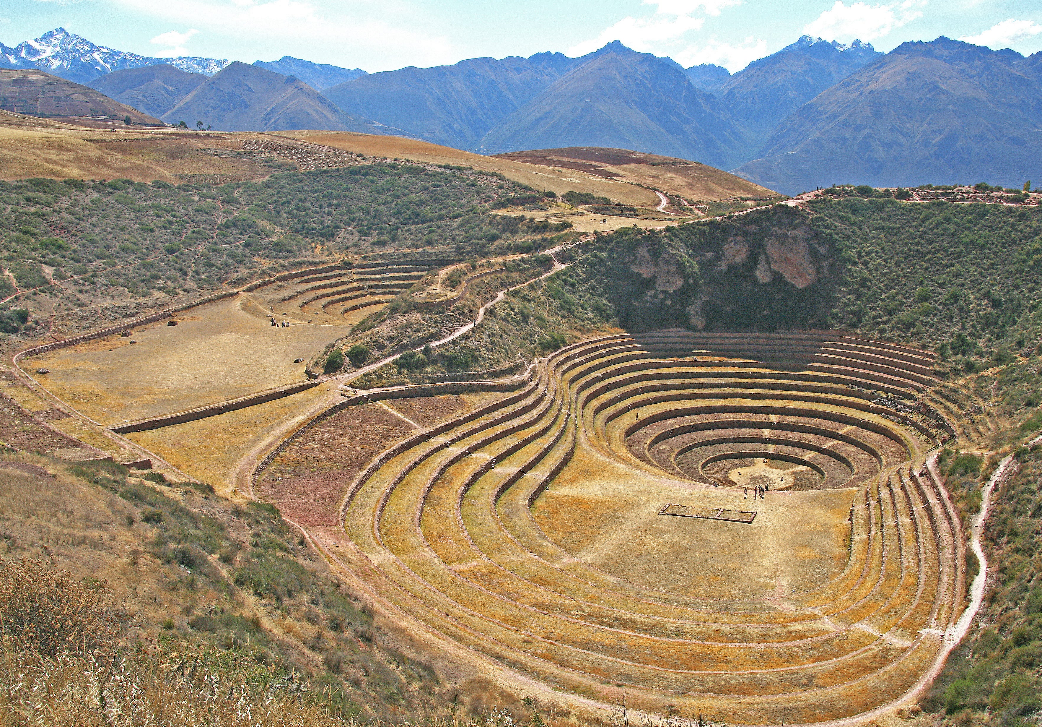 One of the most visually stunning Inca ruins is an archaeological site in Peru near Moray. It is believed that the Incans used Moray to conduct experiments on the effect of different climates on a variety of crops.  Photo © Gleb Raygorodetsky