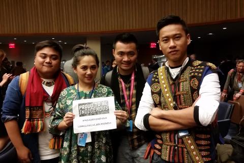 Indigenous youth show their pride at the 17th session of the UN Permanent Forum on Indigenous Issues in April.