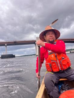 Skipper Hickory Edwards paddling into the Mount Hope Bay from the Taunton River. Photo taken by Chenae Bullock
