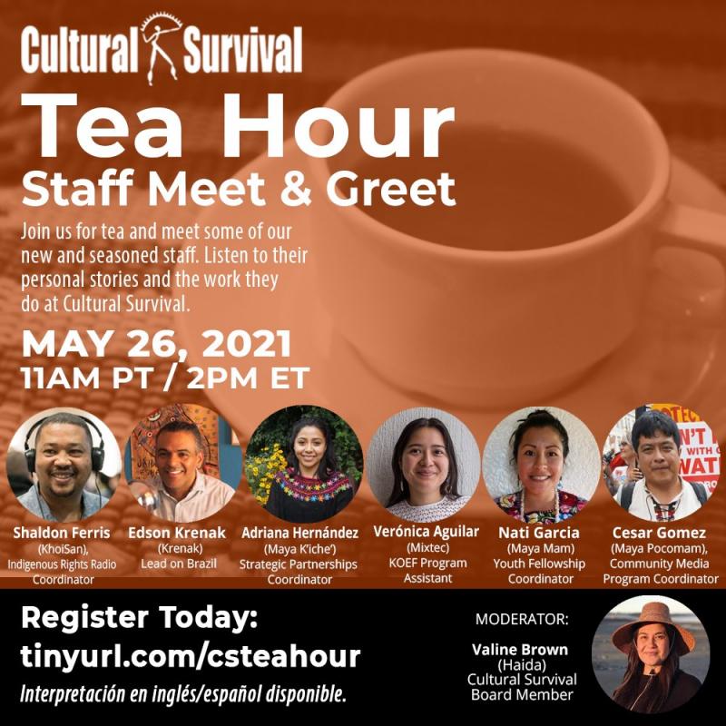 The words "Tea Hour Staff Meet & Greet" over a photo of a teacup. 